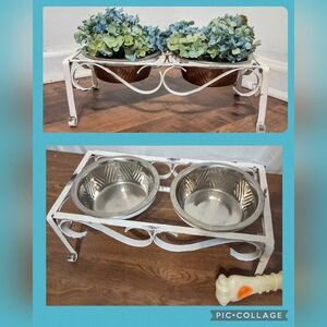 Vintage Wrought Iron Elevated Pet Feeder OR Iron Flower Pot Holdwr